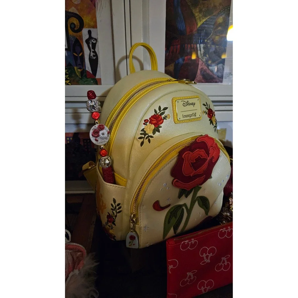 Disney Loungefly Beauty and the Beast Belle Rose Mini Backpack & matching pen